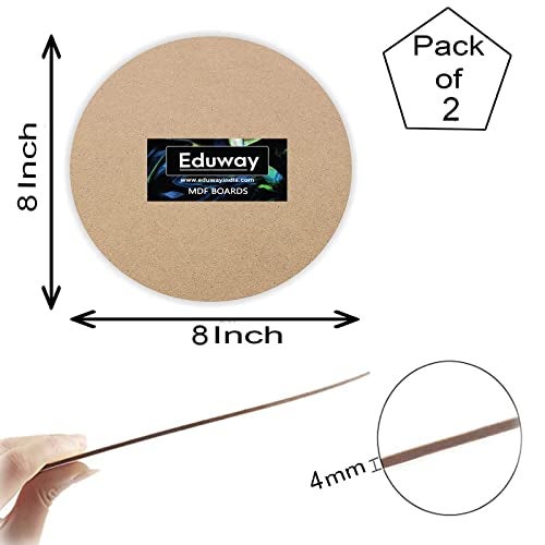 Eduway® 8 Inch Round MDF Board for Mandala, Lippan, Resin Art & Craft, 4mm Thick,Pof 2 Premium Cardboard Material for Artists, Art & Craft - Hard Cutout in Small and Large Sizes (20x20 cms) - Image 2