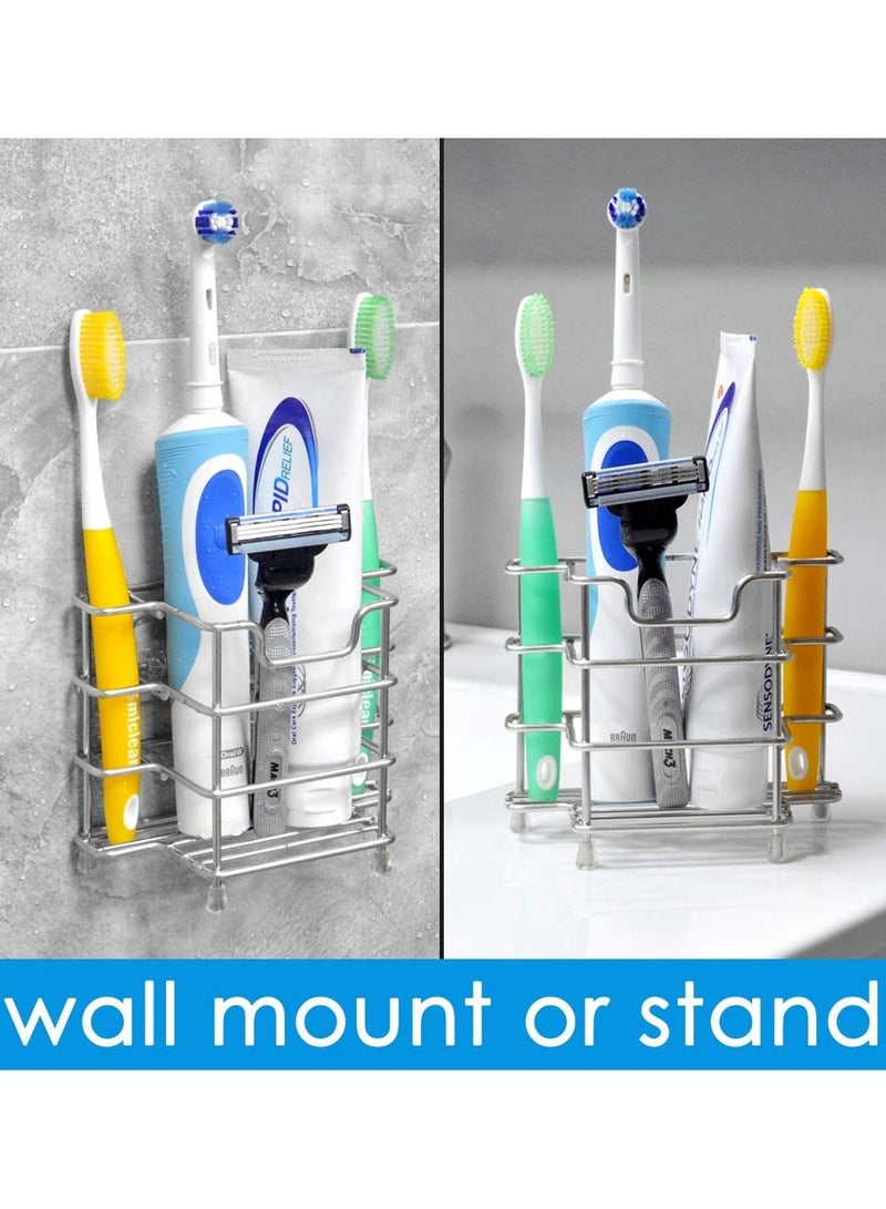 Wall Mount Toothbrush Holder for Bathroom, Shower, Stainless Steel Tooth Brush Stand Electric Toothbrush, Toothpaste, Razor, Self Adhesive Wallmount / Countertop 3 Slots Organize - Image 4