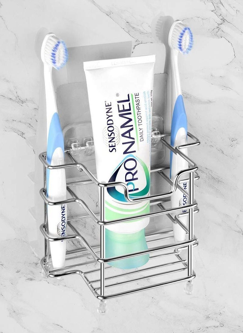 Wall Mount Toothbrush Holder for Bathroom, Shower, Stainless Steel Tooth Brush Stand Electric Toothbrush, Toothpaste, Razor, Self Adhesive Wallmount / Countertop 3 Slots Organize - Image 1