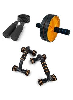 Double Abs Wheel Roller, Push Up Bar With Skipping Rope For Home Gym Exercise Equipment Combo Set For Men And Women Full Body Workout