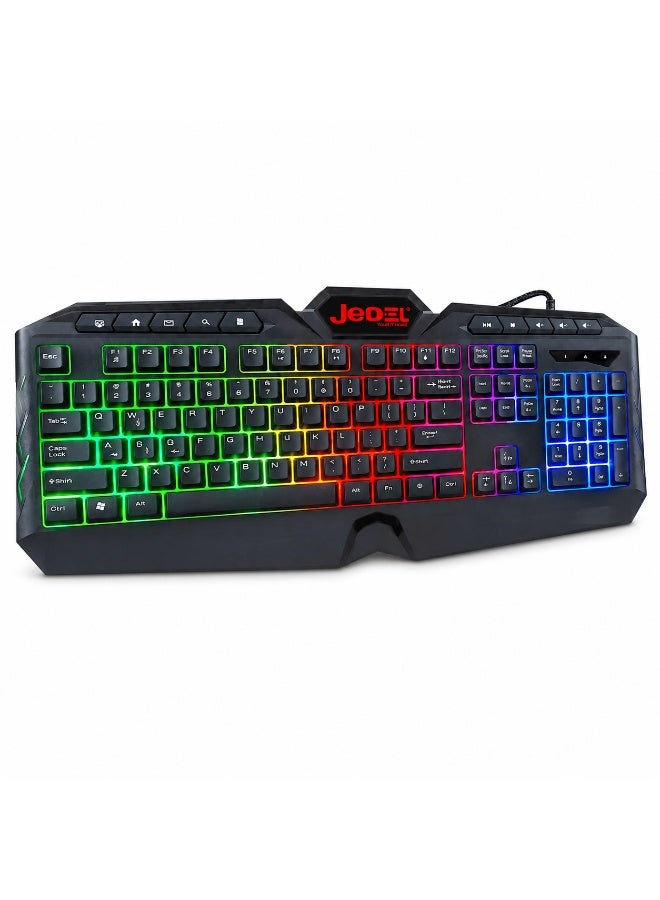 جي ديل كيبورد ألعاب سلكي Jedel K504 بإضاءة RGB – لوحة مفاتيح جيمينج 104 زر مع مفاتيح ملتي ميديا وتقنية Anti-Ghosting لأجهزة الكمبيوتر واللابتوب - Image 1
