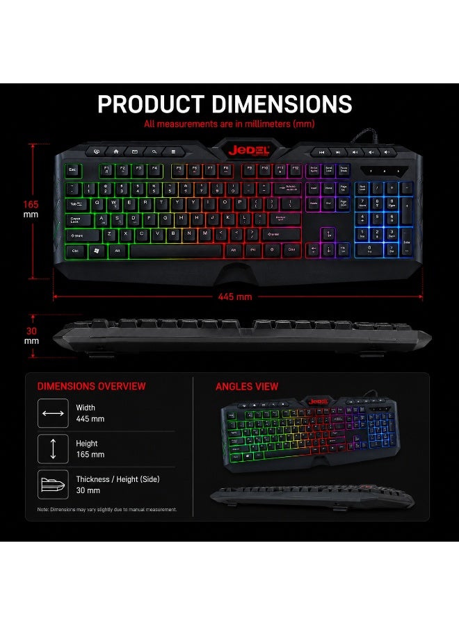 جي ديل كيبورد ألعاب سلكي Jedel K504 بإضاءة RGB – لوحة مفاتيح جيمينج 104 زر مع مفاتيح ملتي ميديا وتقنية Anti-Ghosting لأجهزة الكمبيوتر واللابتوب - Image 2