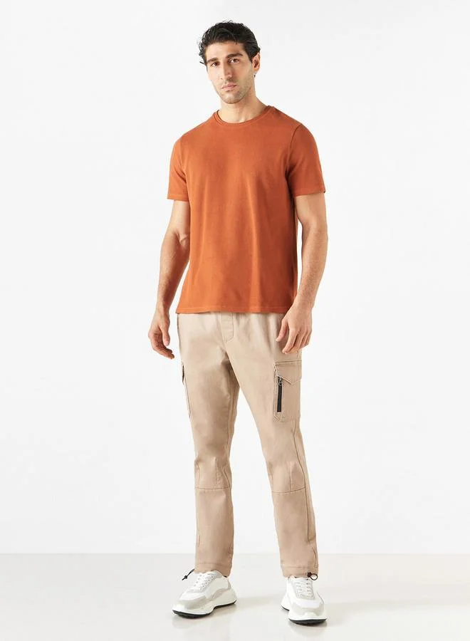 Iconic Iconic Textured T-shirt with Crew Neck and Short Sleeves