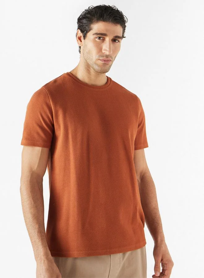 Iconic Iconic Textured T-shirt with Crew Neck and Short Sleeves