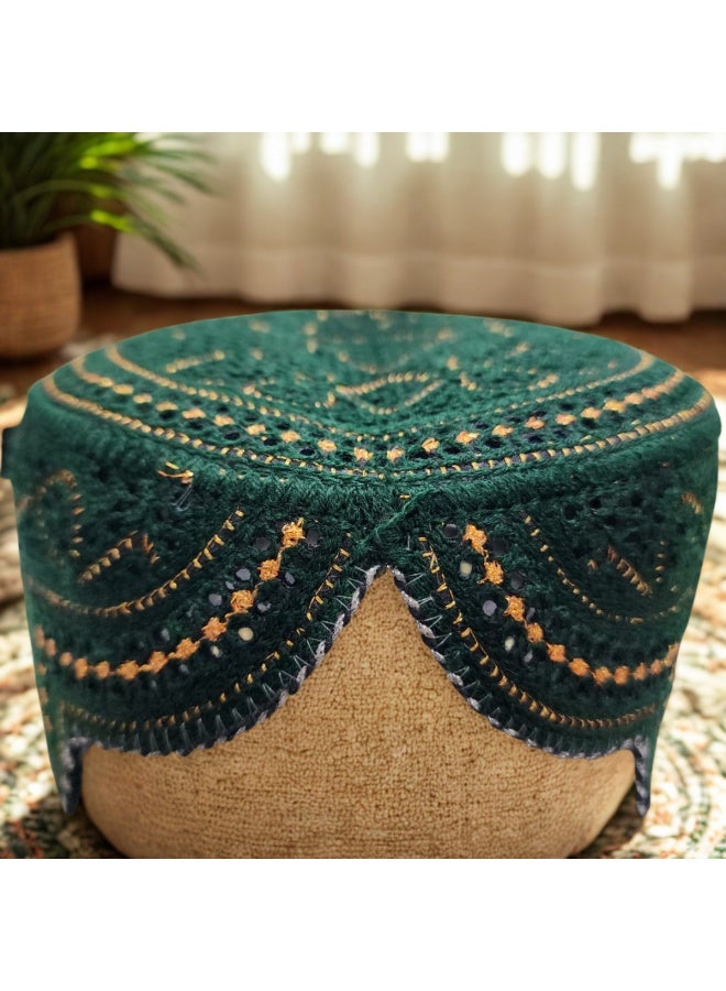 MIRFA Traditional Sindhi Cap Topi Kufi Handmade Woven Embroidery Use By Sindhis in Pakistan Essential Part Of Saraiki And Balochi Culture (ST12.4 - Green) - Image 1