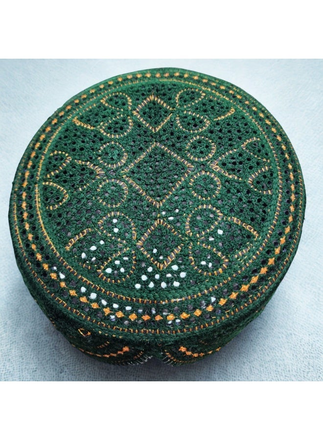 MIRFA Traditional Sindhi Cap Topi Kufi Handmade Woven Embroidery Use By Sindhis in Pakistan Essential Part Of Saraiki And Balochi Culture (ST12.4 - Green) - Image 2