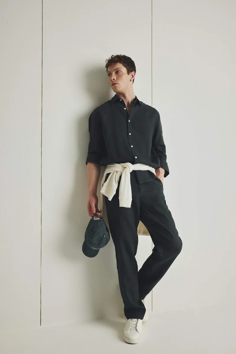 ديفاكتو 100% Linen Regular Fit Polo Collar Shirt