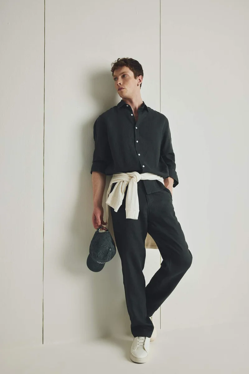 ديفاكتو 100% Linen Regular Fit Polo Collar Shirt