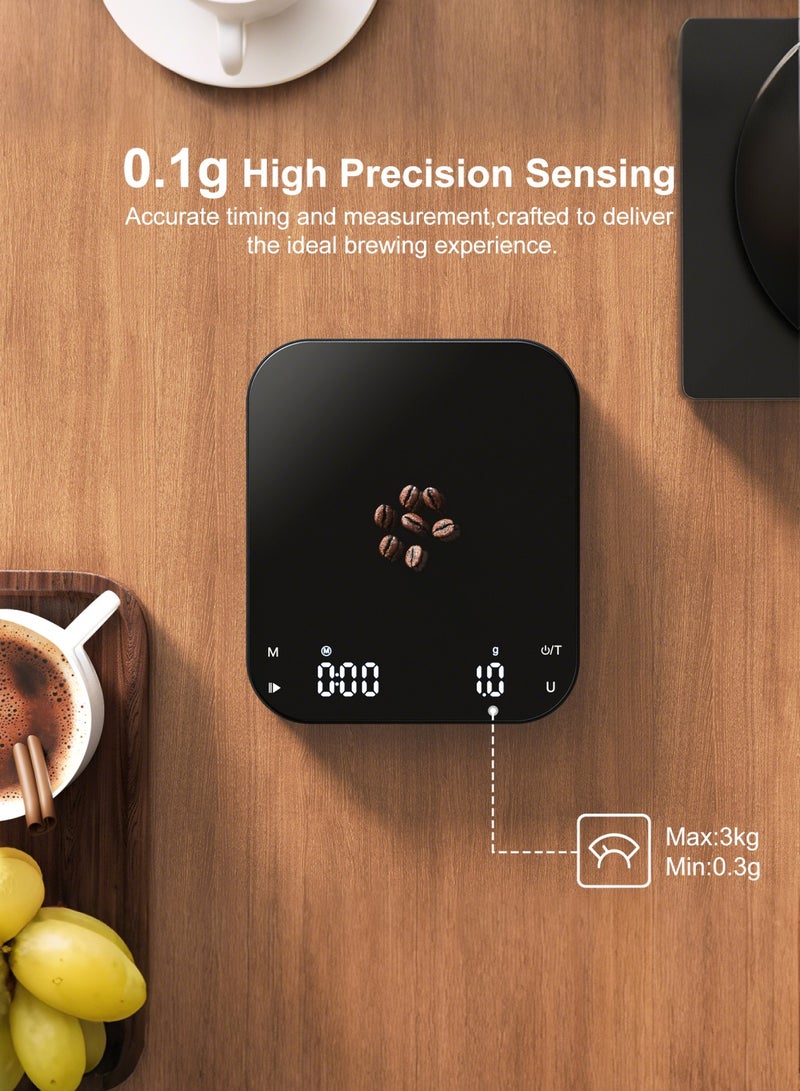 Ultrean Coffee Scale with Timer, 3kg/0.1g High Precision Drip Espresso Scale with Auto Tare, Rechargeable Kitchen Food Scale with Digital LED, Touch Sensor and Silicone Cover, 6 Units - Image 3