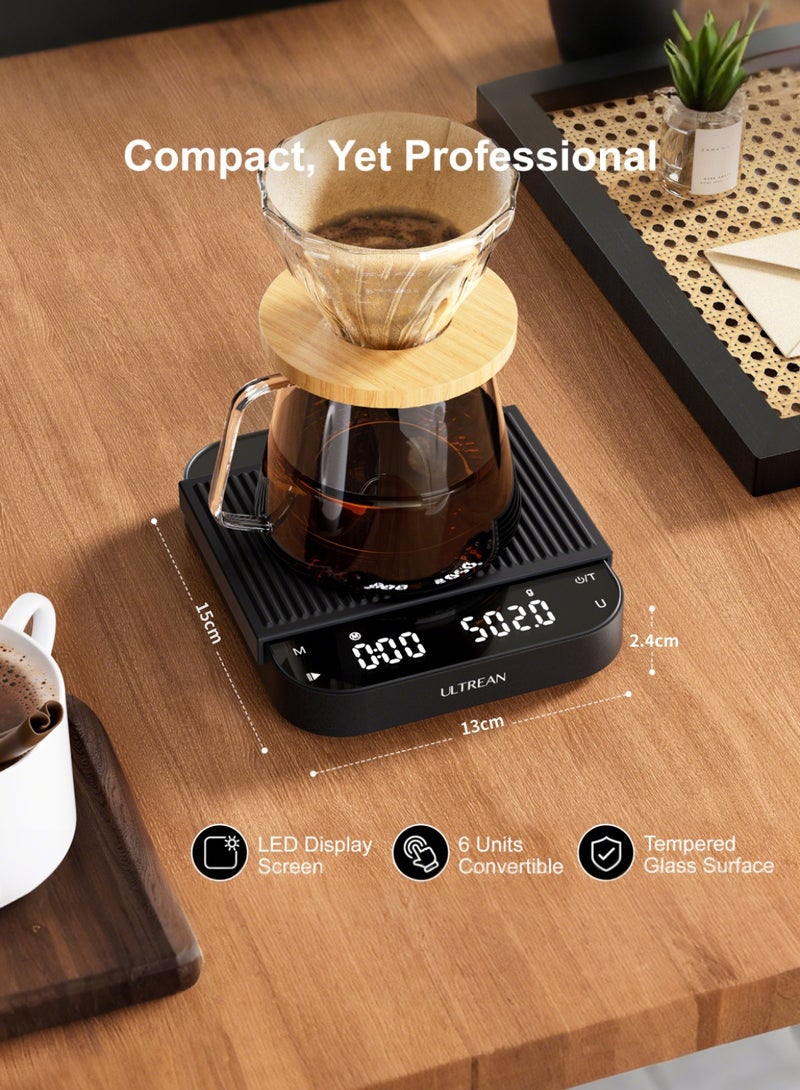 Ultrean Coffee Scale with Timer, 3kg/0.1g High Precision Drip Espresso Scale with Auto Tare, Rechargeable Kitchen Food Scale with Digital LED, Touch Sensor and Silicone Cover, 6 Units - Image 2