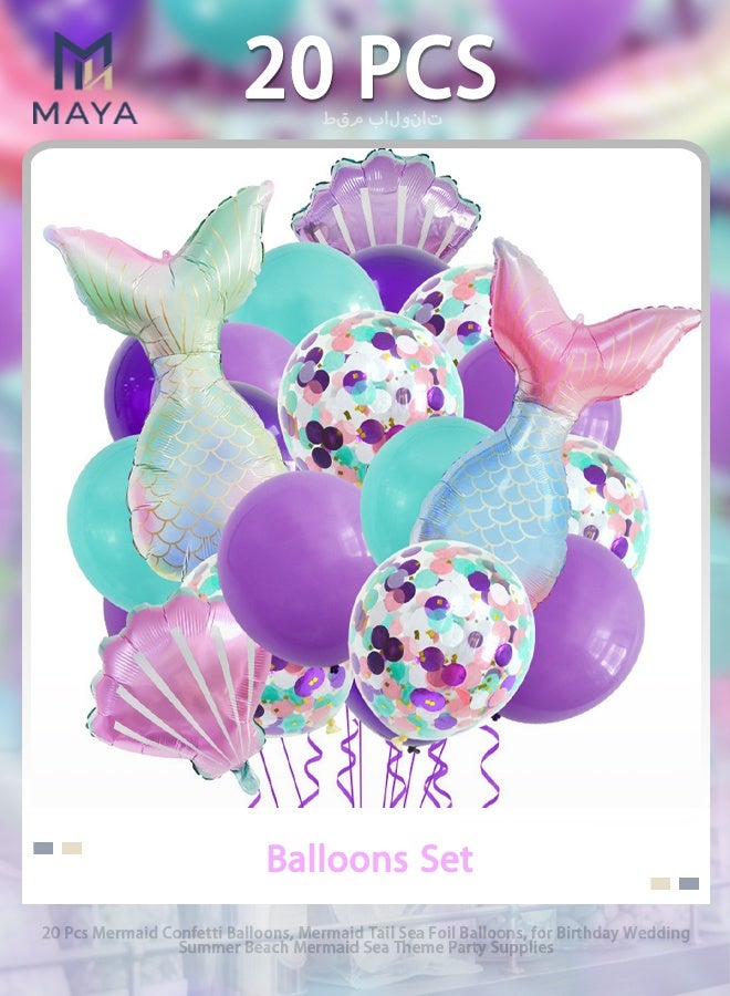 Maya 20 Pcs Mermaid Confetti Balloons, Mermaid Tail Sea Foil Balloons, for Birthday Wedding Summer Beach Mermaid Sea Theme Party Supplies - Image 1