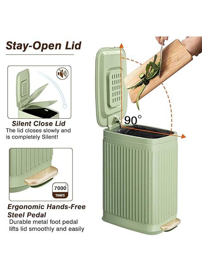 Arabest Slim Trash Can for Bathroom with Air Freshener Soft Close Lid, 6 Liter/ 1.6 Gallon Stainless Steel Garbage Can with Removable Inner Bucket,Step Pedal, Small Wastebasket for Bedroom, Kitchen (Green)  - Image 4