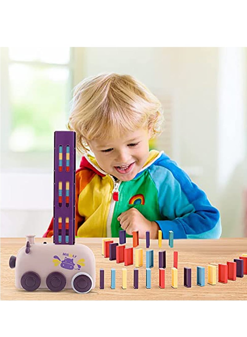 SOLARAE Automatic Domino Train Blocks Set, Domino Laying Electric Train, Dominoes Train Set with 1 Slot and 80pcs Blocks, Creative Domino Train Set with Sound for Kids - Image 4