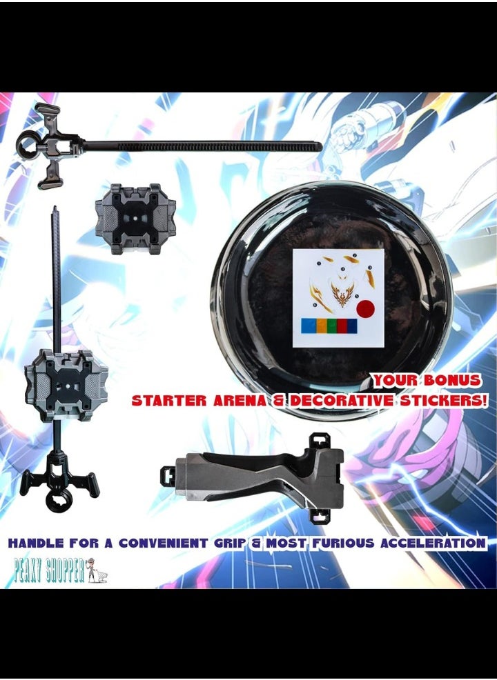 GYRO BURST SAMURAI Gyro Burst Dark Diablo Series Set Gyroscope 4d Metal Fusion Model, Masters Acceleration Spark Spinning Top with Launcher Handle, Bey Battling Top for Boys, Combat Fighting Toy for Kids Teens Gifts  - Image 5