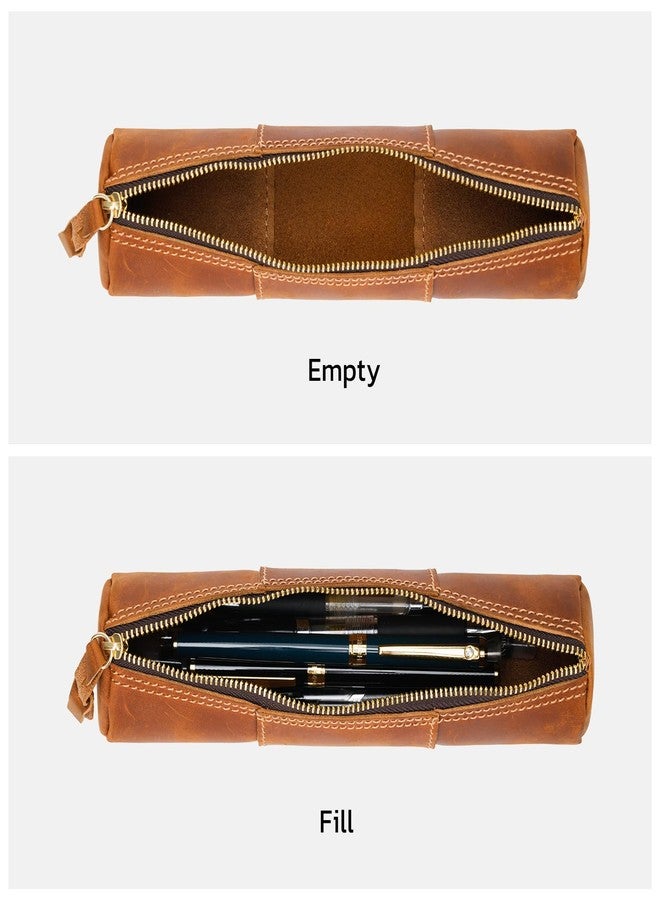 ECHSRT Genuine Leather Pencil Case, Full-Grain Cowhide Leather Pouch, Small Pencil Pouch for Men, Vintage Pen Bag for Adults, Stationery Organizer Case for Work & Travel-Cylinder-Brown - Image 5