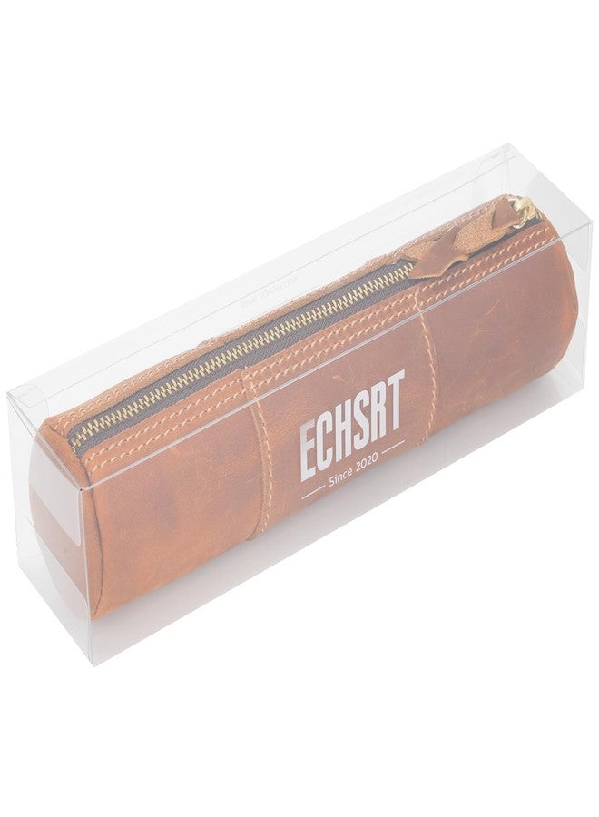 ECHSRT Genuine Leather Pencil Case, Full-Grain Cowhide Leather Pouch, Small Pencil Pouch for Men, Vintage Pen Bag for Adults, Stationery Organizer Case for Work & Travel-Cylinder-Brown - Image 2