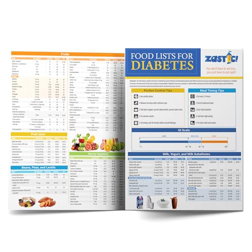 Zastic! Laminated 8.5"x11" Diabetes Food Chart & Meal Planner for Diabetics - 345 Grocery Foods List - Diabetic Food List Planner Chart w/Serving Size, Carbs, Calories, and Glycemic Index - Image 1