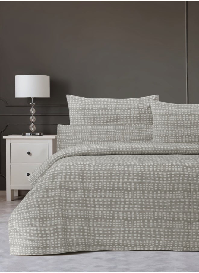 MORANO Morano Sofia Bedsheet Set Made from Microfiber Material with a Cotton-Like Touch for a Soft and Breathable Feel, Ideal for Double Beds, Measuring 240 x 260 CM, Includes Pillowcases, Breeze, Greige  - Image 2