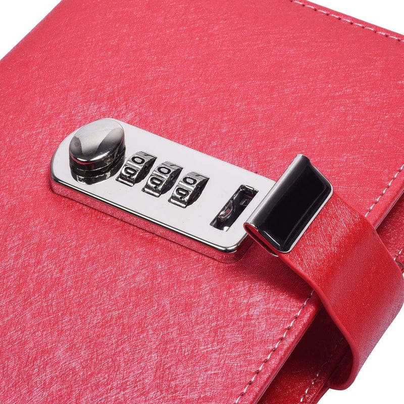 ARRLSDB Password Diary with Lock, PU Leather Combination Lock Diary (Combination Lock Journal) A6 Refillable Leather Journal, Size:18.5X13.5 cm (Red) - Image 3