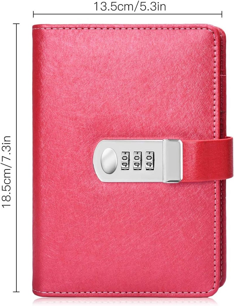ARRLSDB Password Diary with Lock, PU Leather Combination Lock Diary (Combination Lock Journal) A6 Refillable Leather Journal, Size:18.5X13.5 cm (Red) - Image 2