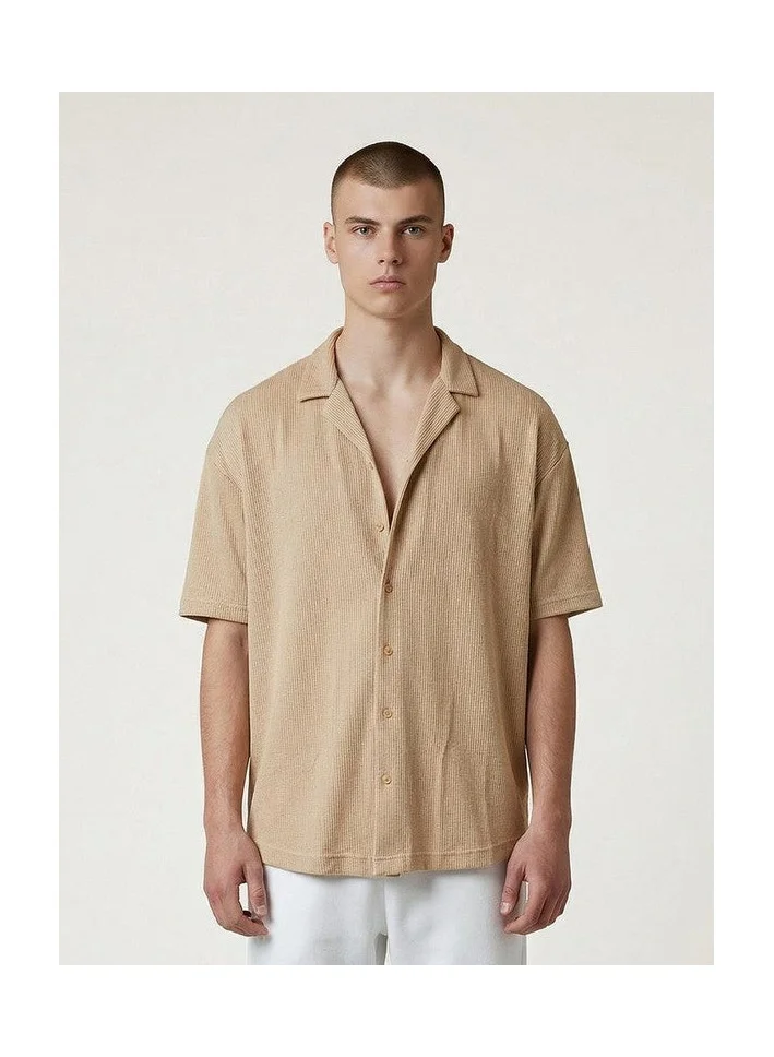 Marrakech Vertical Ribbed Camp Collar Short Sleeve Shirt