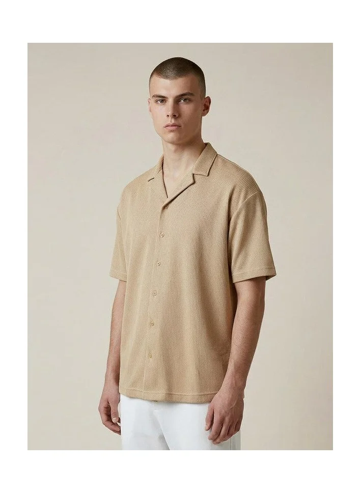 Marrakech Vertical Ribbed Camp Collar Short Sleeve Shirt