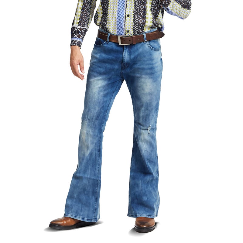 Botten Bell Bottom Pants 70s Disco Pants Jeans for Men Blue - Image 1