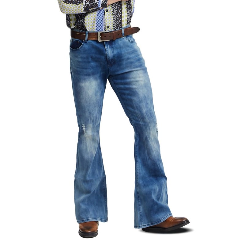 Botten Bell Bottom Pants 70s Disco Pants Jeans for Men Blue - Image 2