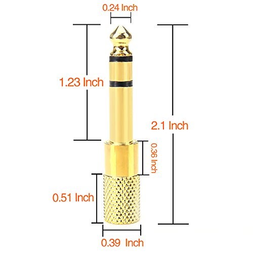 FENTICO 6.35mm Plug to 3.5mm Socket, FENTICO 1/4 to 1/8 inch Stereo Audio Jack Adapter Converts Audio from Amplifiers, Guitar, Piano, Drums, Speakers & Mic That use 6.35mm to 3.5mm Port (Golden, 2 Pcs) - Image 3