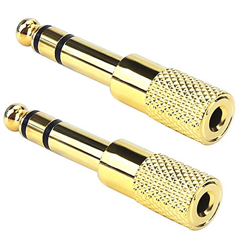 FENTICO 6.35mm Plug to 3.5mm Socket, FENTICO 1/4 to 1/8 inch Stereo Audio Jack Adapter Converts Audio from Amplifiers, Guitar, Piano, Drums, Speakers & Mic That use 6.35mm to 3.5mm Port (Golden, 2 Pcs) - Image 1