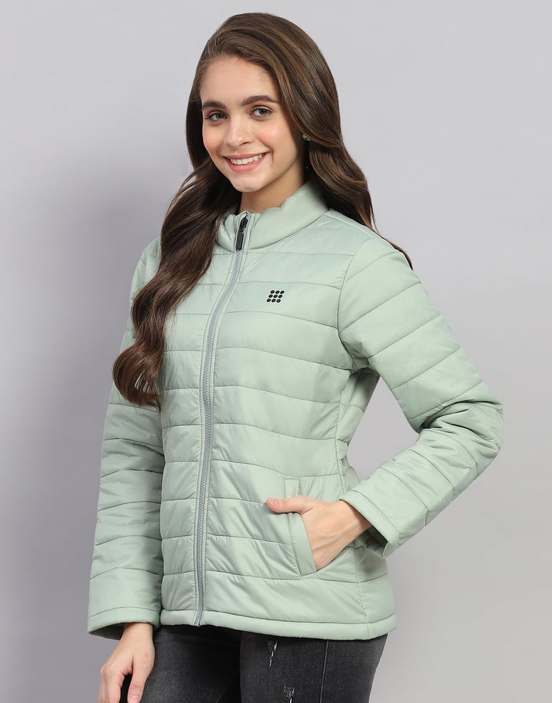 ROCKIT ROCK.IT Womens Nylon Blend Standard Length from House of Monte Carlo Green Solid Mock Neck Full Sleeve Jacket (2240102635-3-38) - Image 2