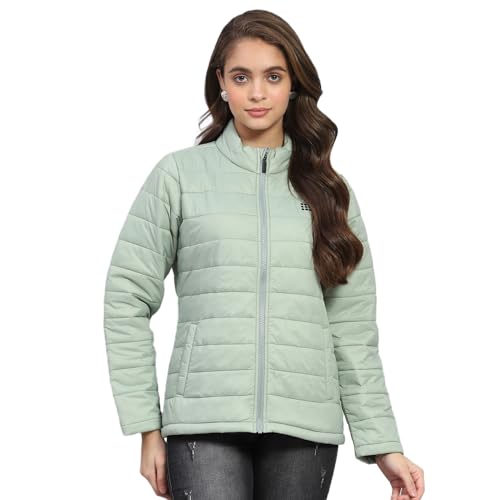 ROCKIT ROCK.IT Womens Nylon Blend Standard Length from House of Monte Carlo Green Solid Mock Neck Full Sleeve Jacket (2240102635-3-38) - Image 1