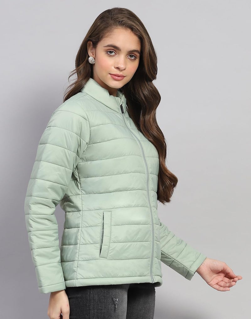 ROCKIT ROCK.IT Womens Nylon Blend Standard Length from House of Monte Carlo Green Solid Mock Neck Full Sleeve Jacket (2240102635-3-38) - Image 3