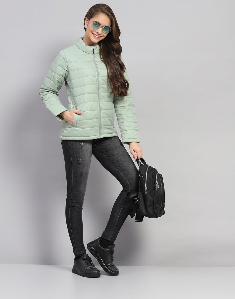 ROCKIT ROCK.IT Womens Nylon Blend Standard Length from House of Monte Carlo Green Solid Mock Neck Full Sleeve Jacket (2240102635-3-38) - Image 5