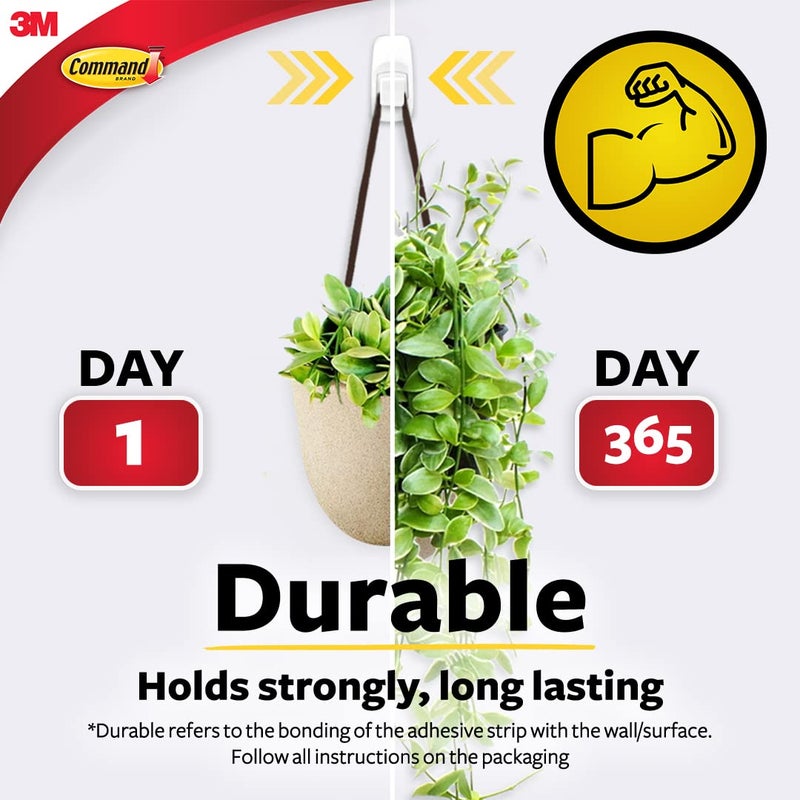 Command 3M Jumbo Utilty Wall Hooks, Holds 3.4kg, Damage free, Holds Strongly, Reusable, Heavy duty, Reusable, Adhesive hooks for wall, Multi-surface, hooks for hanging (White, 1hook, 4 strips), Plastic - Image 3