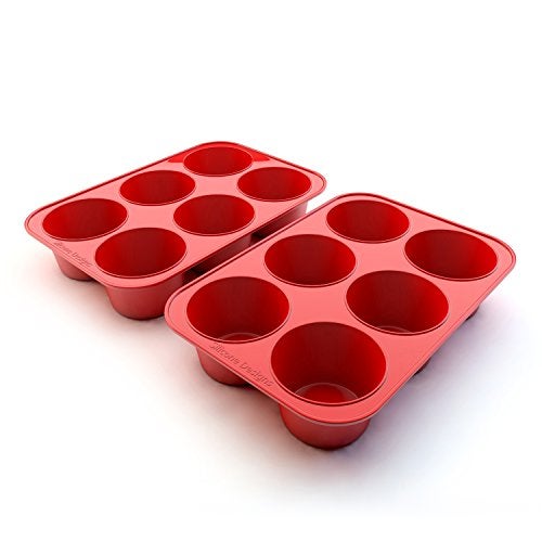 Silicone Designs Silicone Texas Muffin Pan 6-Cups, Jumbo Muffin Pan Set of 2, BPA-Free Non-Stick Cupcake Maker, 10.75L x 7.5W for Baking - Image 1