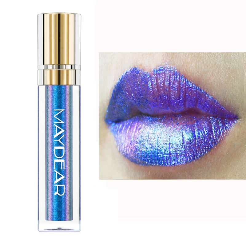Maydear Chameleon Lipstick High Pigmented Multichrome Lipstick, Long-Lasting Metallic Shine Lip Gloss, Full-Coverage Rainbow Lip Color for Women, Blue Cyan (03) - Image 1