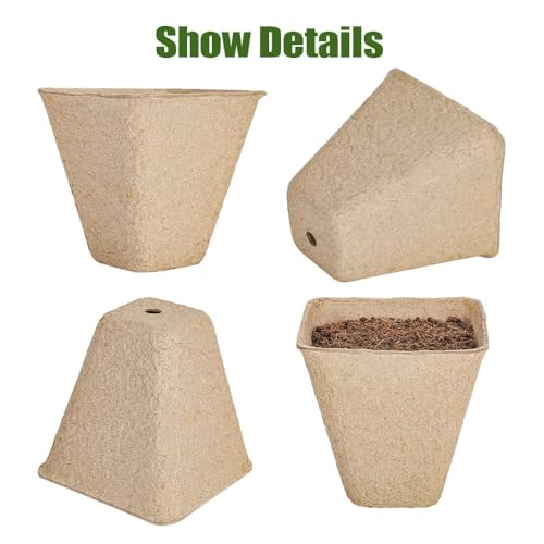 MTRoyaldia 50 Packs Square Peat Pots,3.15 Inch Seed Starting Pots With Drainage Holes Square Nursery Pot,Biodegradable Eco-Friendly Round Plant Seed Starter Peat Pots Germination Seedling Trays,Brown - Image 3
