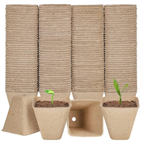 MTRoyaldia 50 Packs Square Peat Pots,3.15 Inch Seed Starting Pots With Drainage Holes Square Nursery Pot,Biodegradable Eco-Friendly Round Plant Seed Starter Peat Pots Germination Seedling Trays,Brown - Image 1