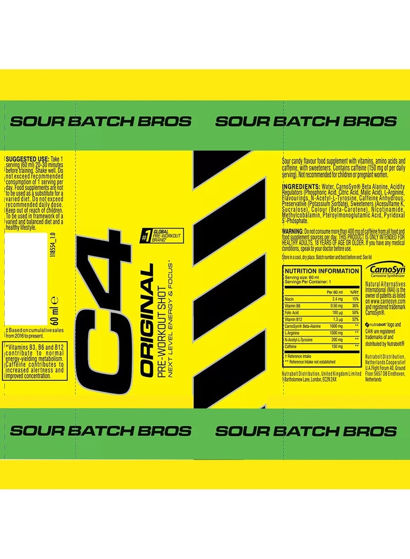 C4 Original Pre-Workout Shot 60ml Sour Batch Bros Pack of 12 - Image 2