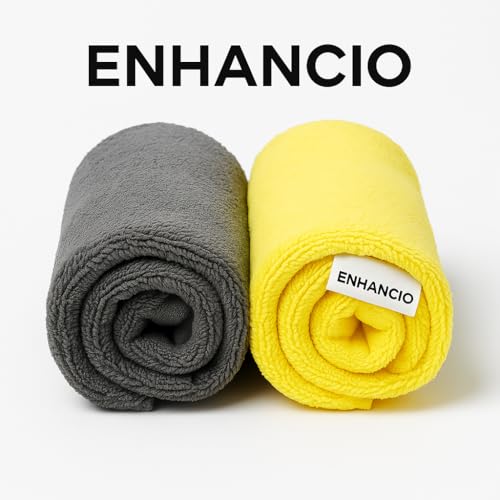 ENHANCIO 800 GSM Dual Sided Microfiber Towels 40x40cm | Extra Thick Double Layer Cleaning Cloth | Super Absorbent Lint Free Scratch Free for Car Bike Home Cleaning | Auto Detailing Cloth | Grey Yellow - Image 5