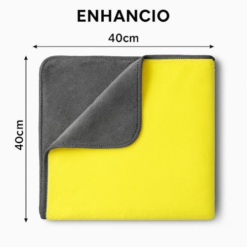 ENHANCIO 800 GSM Dual Sided Microfiber Towels 40x40cm | Extra Thick Double Layer Cleaning Cloth | Super Absorbent Lint Free Scratch Free for Car Bike Home Cleaning | Auto Detailing Cloth | Grey Yellow - Image 3