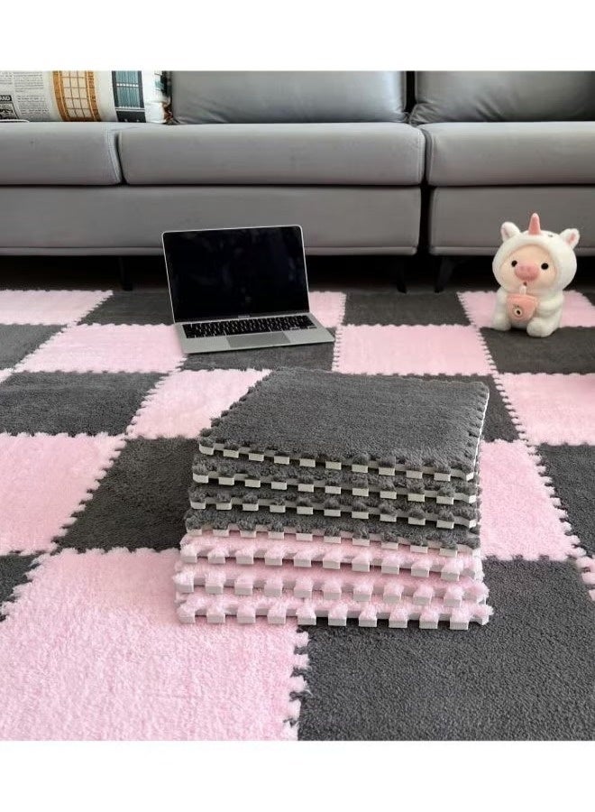 12-Pieces Puzzle Foam Play Indoor Mat, Soft Plush EVA Play Mat, Square Interlocking Baby Play Mat Set with Edges, Durable High Quality And Long Lasting, for Floor Protection, Baby Floor Mat for Kids Room Home Parlor Bedroom (Pink+Grey, 30x30cm) - Image 5