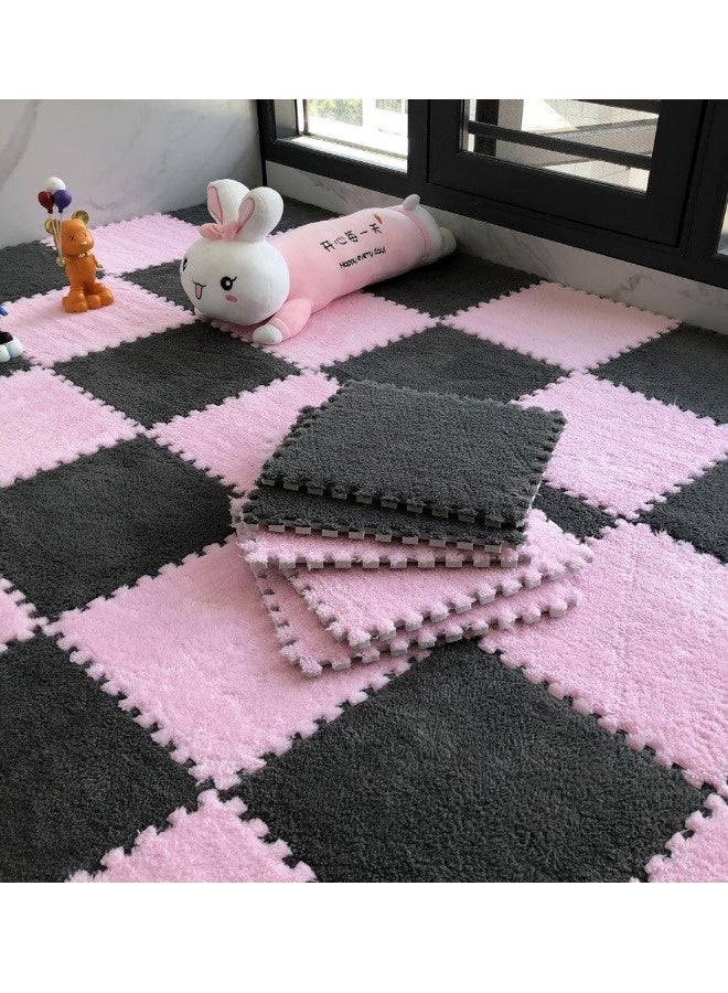 12-Pieces Puzzle Foam Play Indoor Mat, Soft Plush EVA Play Mat, Square Interlocking Baby Play Mat Set with Edges, Durable High Quality And Long Lasting, for Floor Protection, Baby Floor Mat for Kids Room Home Parlor Bedroom (Pink+Grey, 30x30cm) - Image 3
