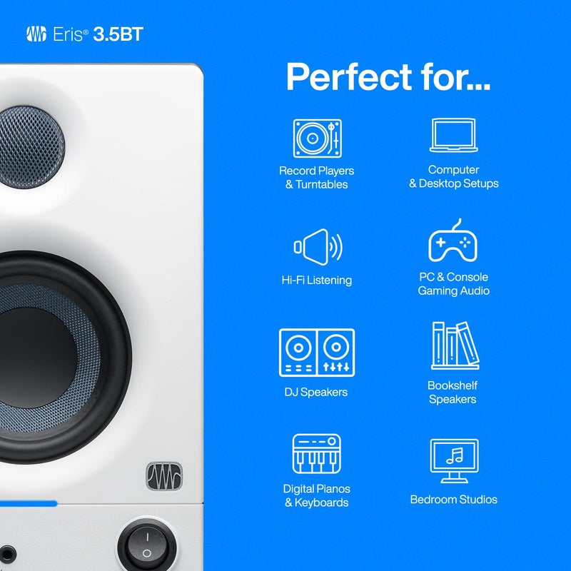 PreSonus Eris 3.5BT Studio Monitors, Pair â€” 3.5" Inch Powered Speakers, Bookshelf Speakers, Stereo, Desktop Computer, Near Field Music Production, Audio Mixing Recording - Image 3
