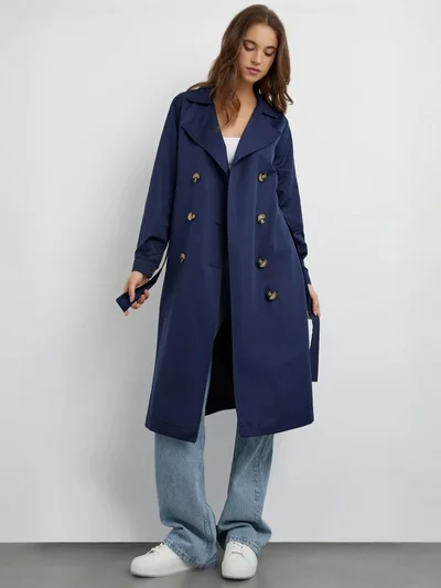 زوبعة معطف ترنش خفيف بأزرار وحزام