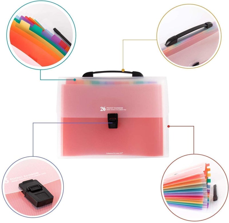 MEZON Portable Expanding Accordion File Folder Plastic A4 File Organizer Bag Folder Organizer with Labels for Office Desk Students Business (Random Color) (26 Pocket) - Image 4