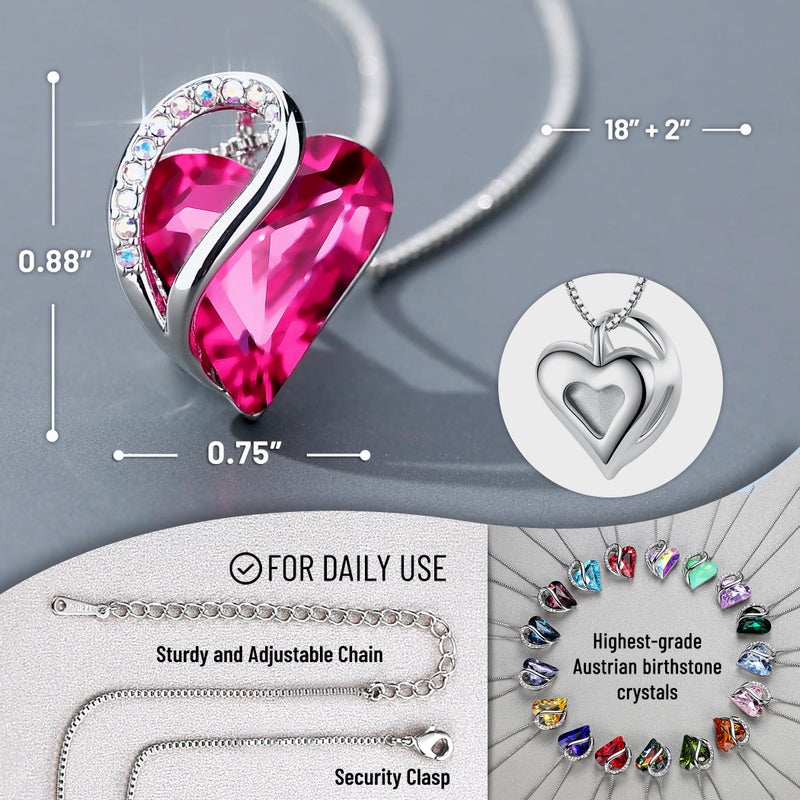 Leafael Gift Necklaces for Women, Infinity Love Birthstone Heart Pendant with Tourmaline Pink Crystal for October, Birthday Jewelry for Her, Mom, and Wife, Silver Plated, 18" + 2" Chain - Image 3