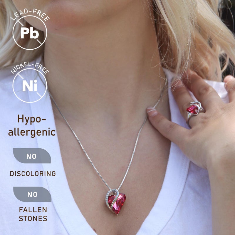 Leafael Gift Necklaces for Women, Infinity Love Birthstone Heart Pendant with Tourmaline Pink Crystal for October, Birthday Jewelry for Her, Mom, and Wife, Silver Plated, 18" + 2" Chain - Image 2