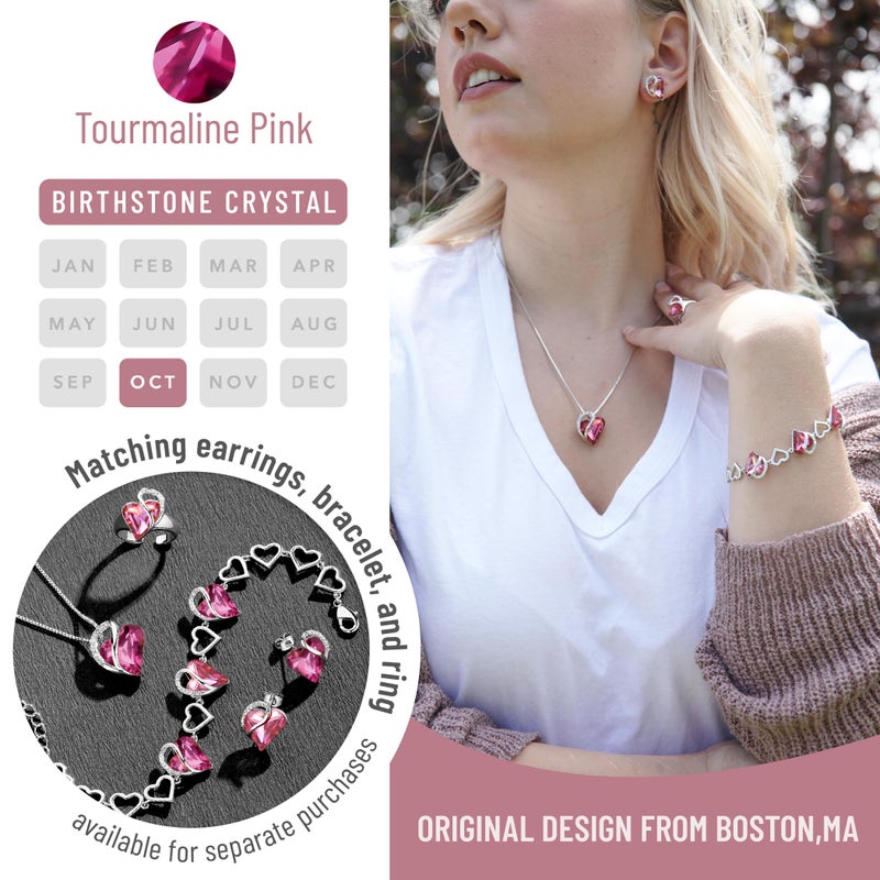 Leafael Gift Necklaces for Women, Infinity Love Birthstone Heart Pendant with Tourmaline Pink Crystal for October, Birthday Jewelry for Her, Mom, and Wife, Silver Plated, 18" + 2" Chain - Image 4